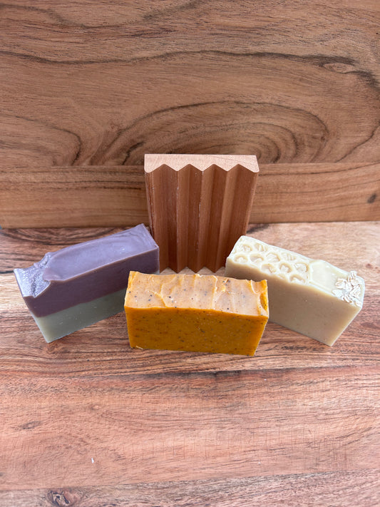 3 Soap Gift Set with Wooden Soap Dish