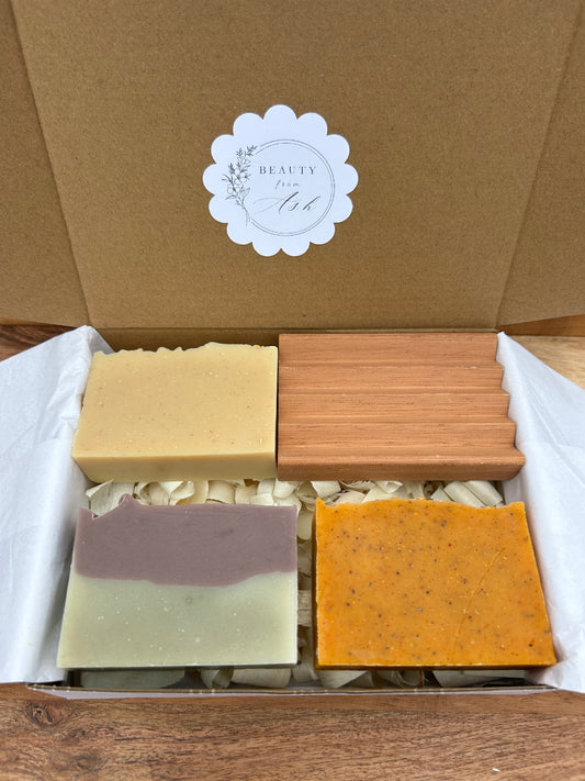 3 Soap Gift Set with Wooden Soap Dish